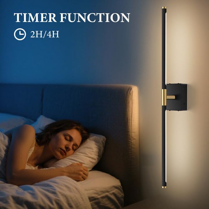 SAIMAND Wall Sconces Set of Two Battery Operated, Wireless USB Rechargeable Wall Lights with Remote, 8000mAh Dimmable LED 3 Color Dimmable Living Room for Bedroom,Hallway,Picture Lamp (30in Black) - Image 5